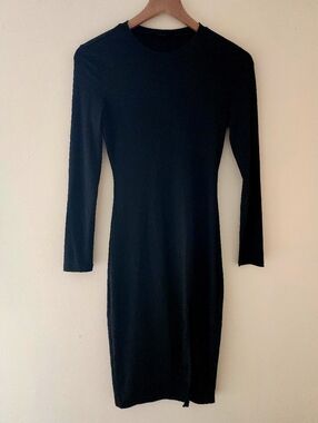 SHEIN Black Long Sleeve Bodycon Side Slit Midi Dress